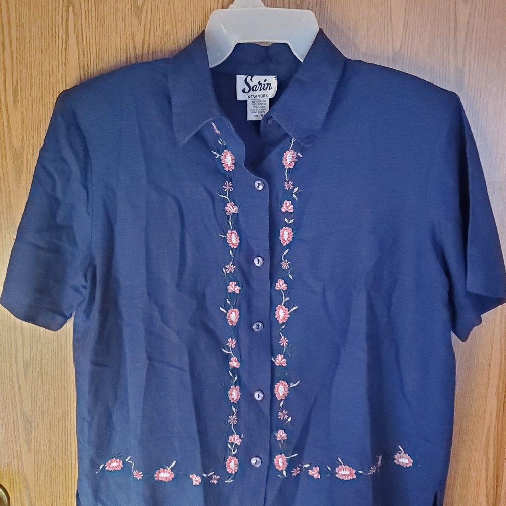 Women's Navy Blue Embroidered Blouse